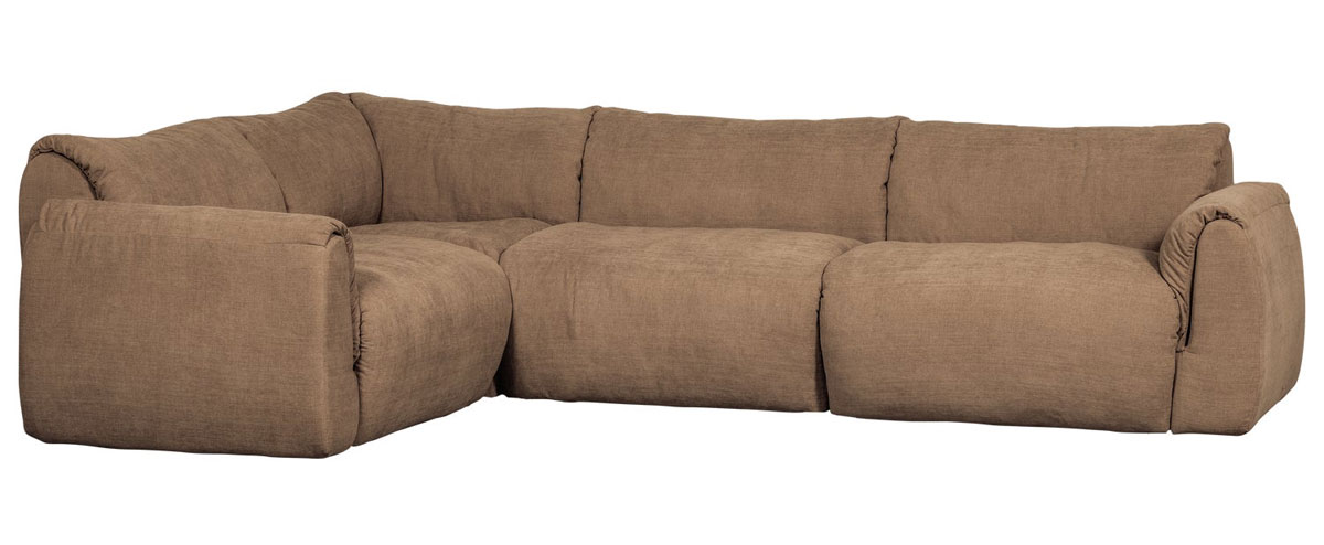 woood Ecksofa BAGGY Webstoff Chinelle braun Chaiselongue links