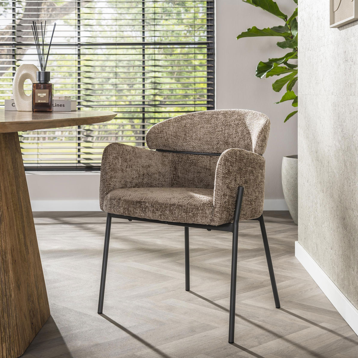 2er Set Armlehnstuhl Boston Chenille Stoff champagner