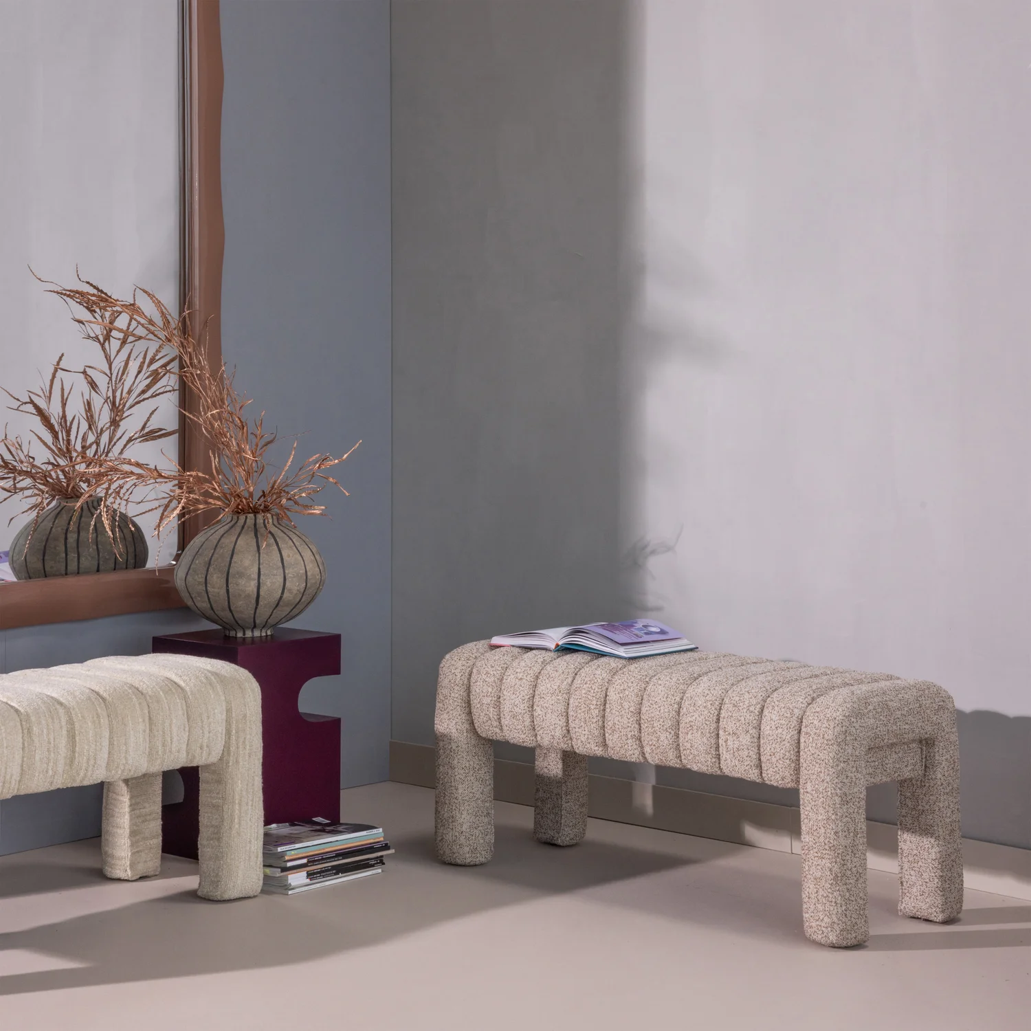 Esstischbank Polsterbank FREX 110 cm Bouclé-Stoff braun