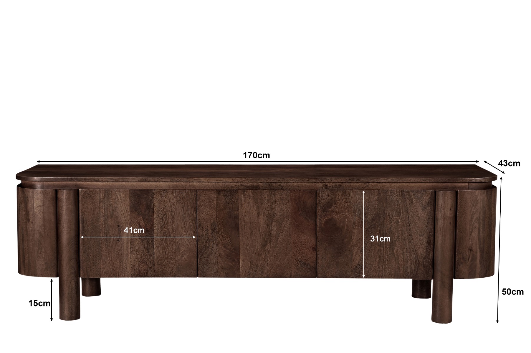 TV Möbel Lowboard Salano 170 cm Mangoholz braun Sideboard