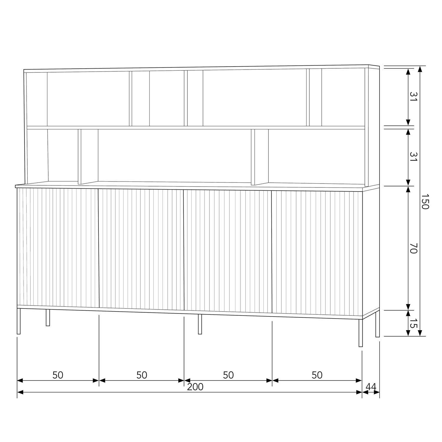 Schrank New Gravure 200 cm Eiche natur Anrichte