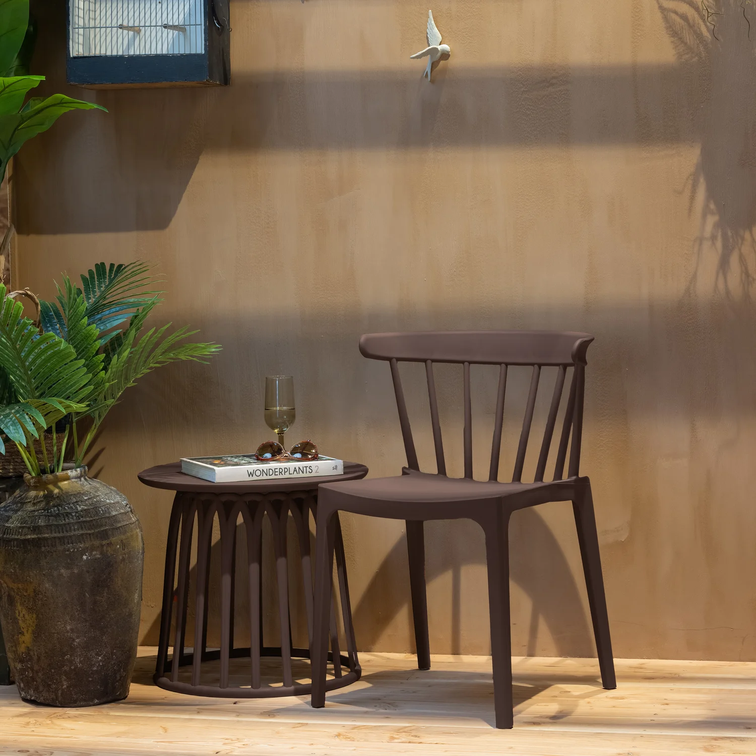 Garten Beistelltisch BOY Ø 50 cm Kunststoff lila braun