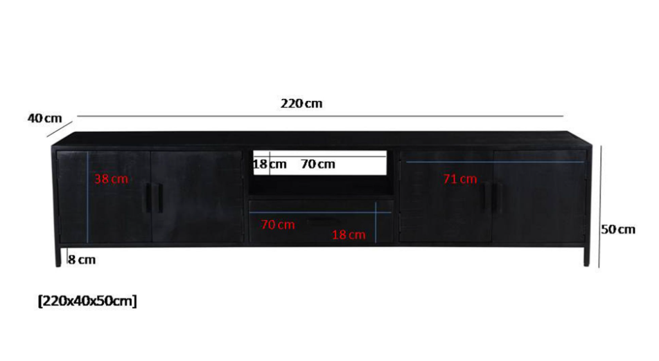 TV Möbel Kala B 220 cm Lowboard Mangoholz schwarz