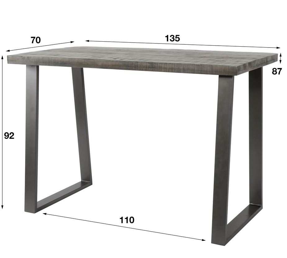 Bartisch 135 x 70 cm grau antik Mango Höhe 92 cm