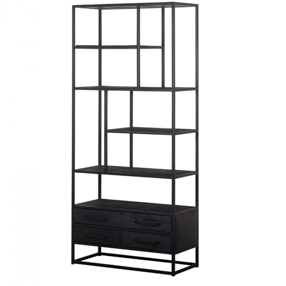 Industrie Regal Schrank BLAKE B 90 cm Metall Mangoholz schwarz