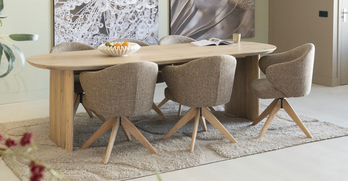 Esszimmer Stuhl Connor drehbar Eiche Stoff braun