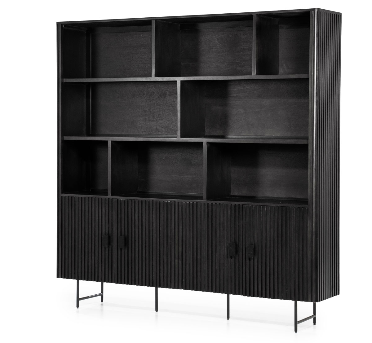 Bücherschrank Schrank Remi 4-türig Mangoholz schwarz