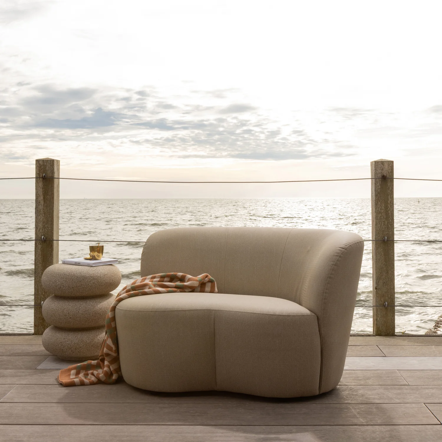 Kleines Garten Loungsofa Sofa STONE rechts sandfarben OUTDOOR