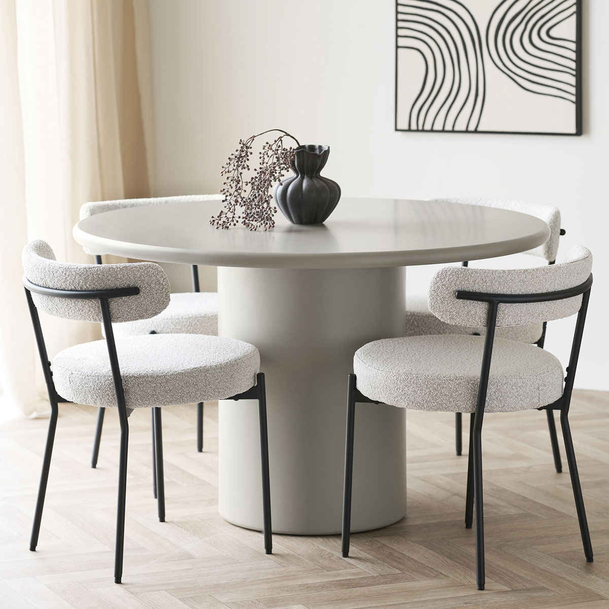 2er Set Esstischstuhl NOVO Bouclé weiß Dinnerstuhl