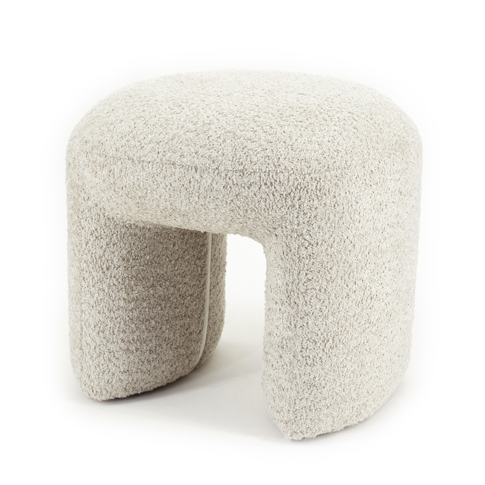 Hocker NASAHI Sitzhocker Bouclé Stoff taupe