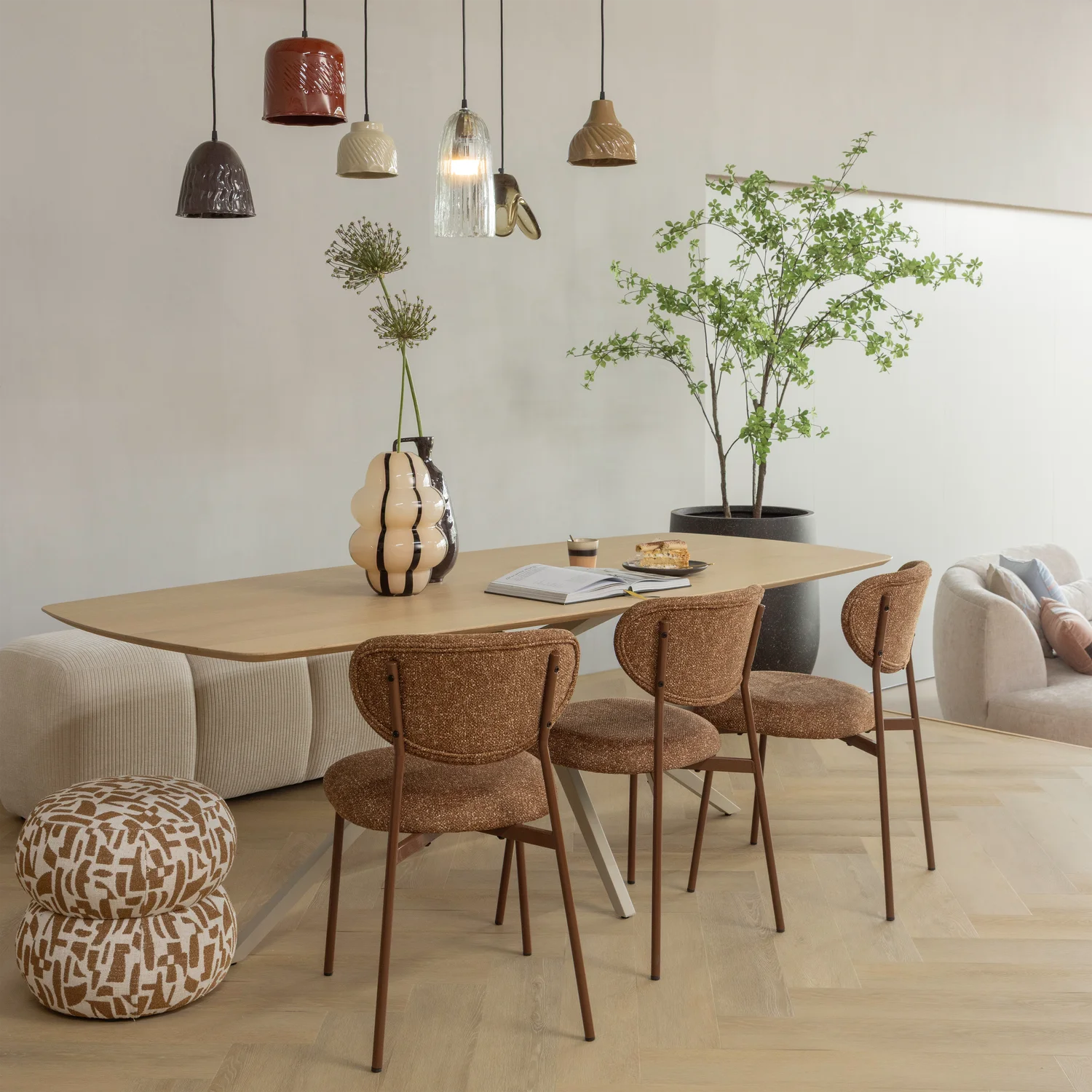 Hocker rund Ø 43 cm ANIC grafisches Muster braun