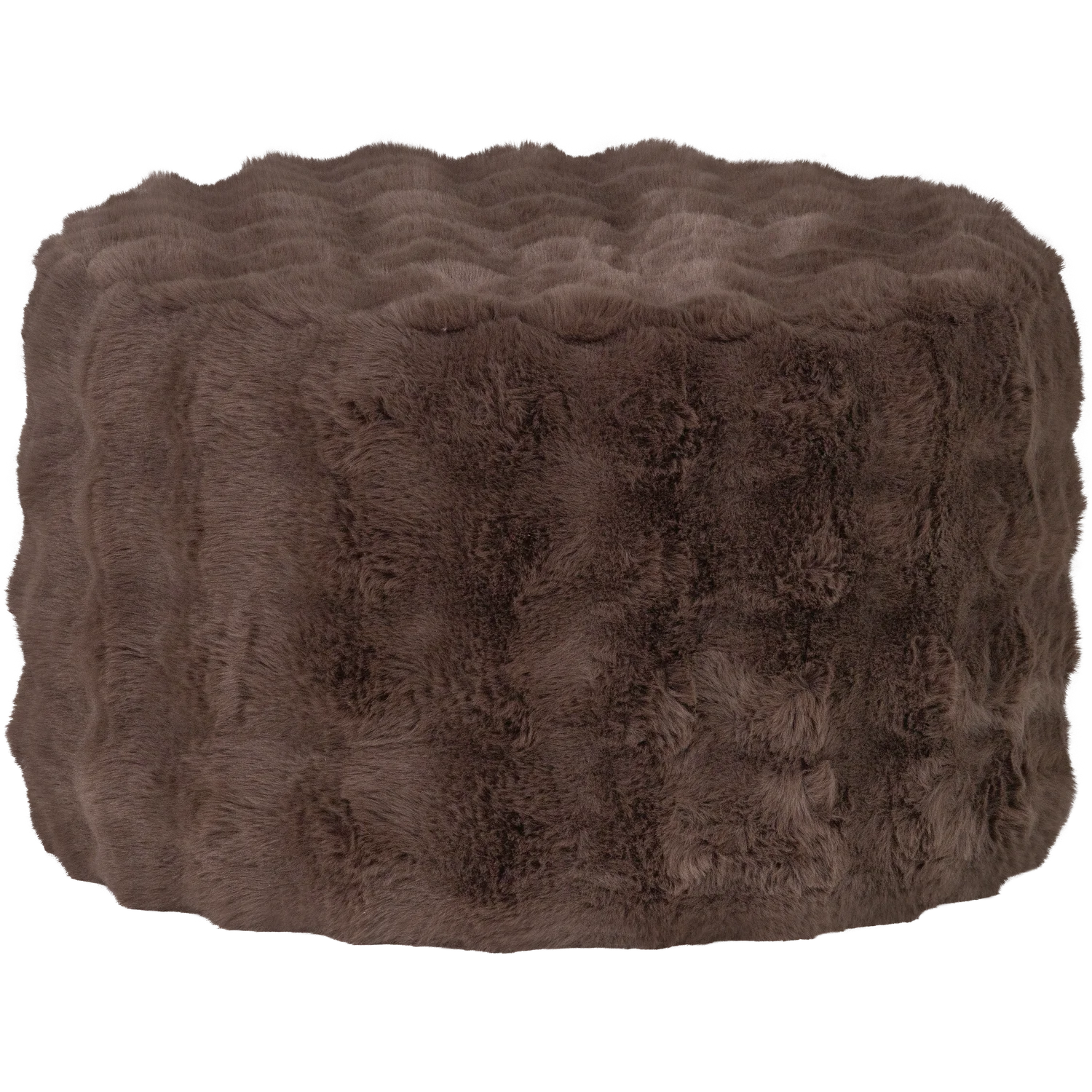 Hocker Sitzhocker OLVEN Ø 60 cm flauschiger Stoff braun