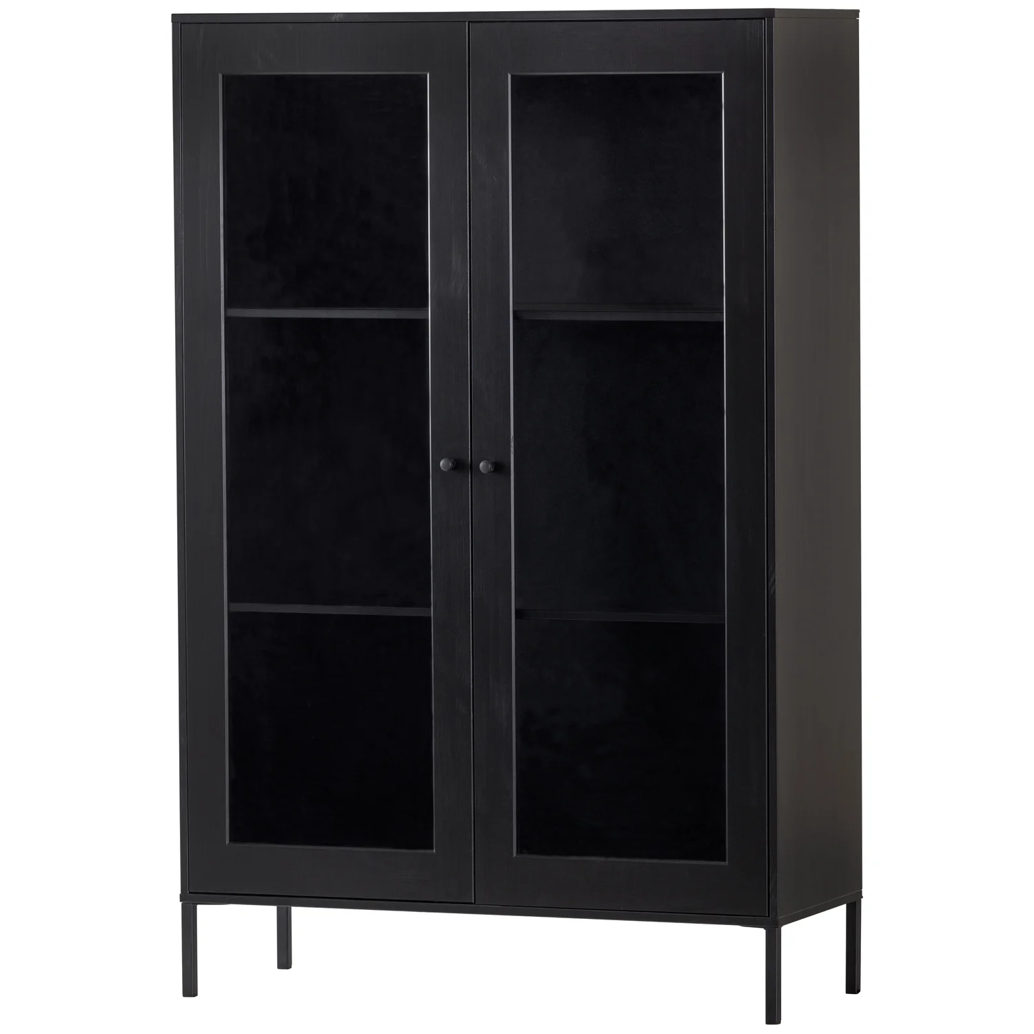 woood Vitrinenschrank XAM H 155 cm Schrank Holzschrank Kiefernholz schwarz