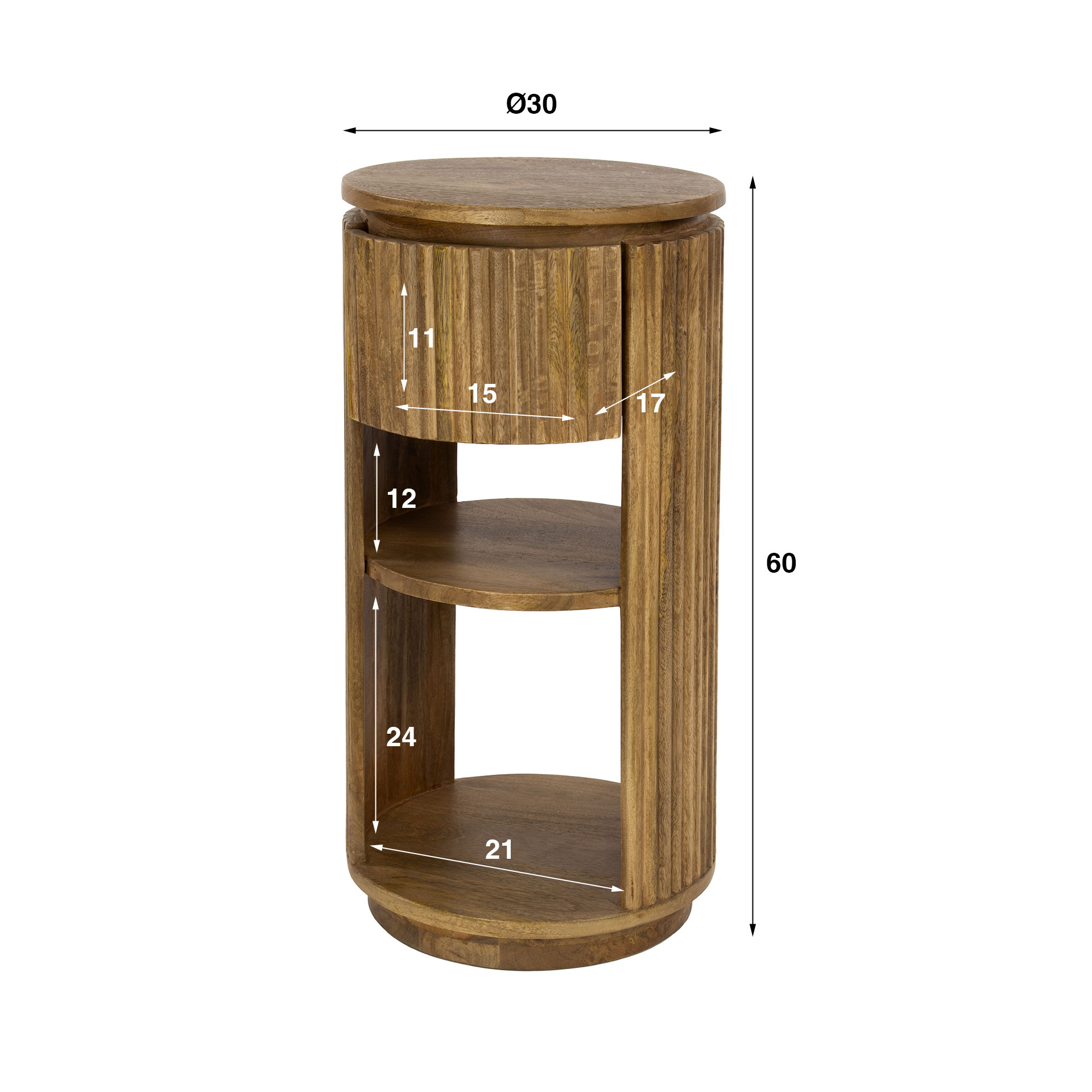 Nachttisch SWELL H 60 cm mit Schublade Mango Massivholz sand Nachtschränkchen