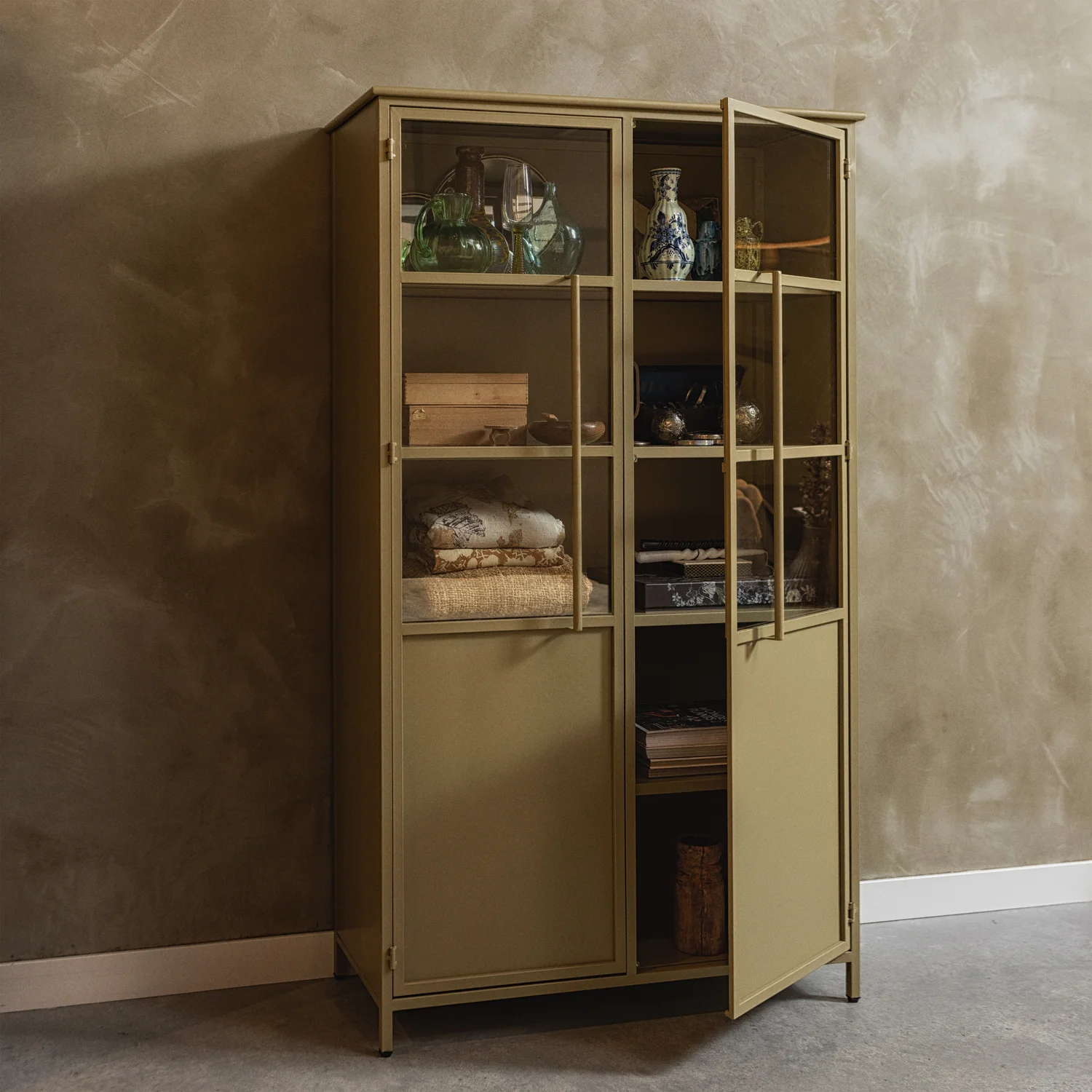 Industrie Vitrine Exhibit H 170 cm Metall khaki