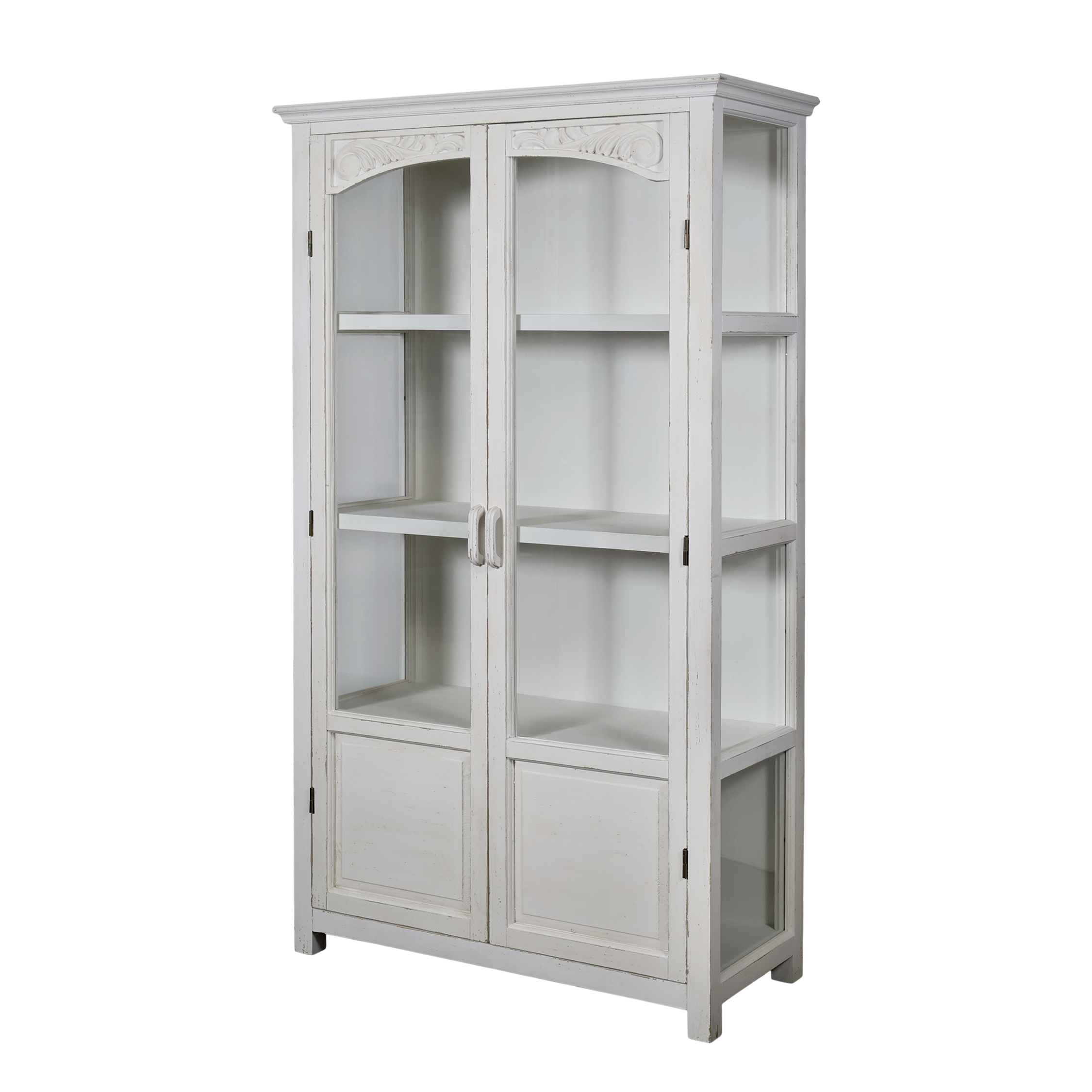 Vitrine Vitrinenschrank m. Glastüren antik creme