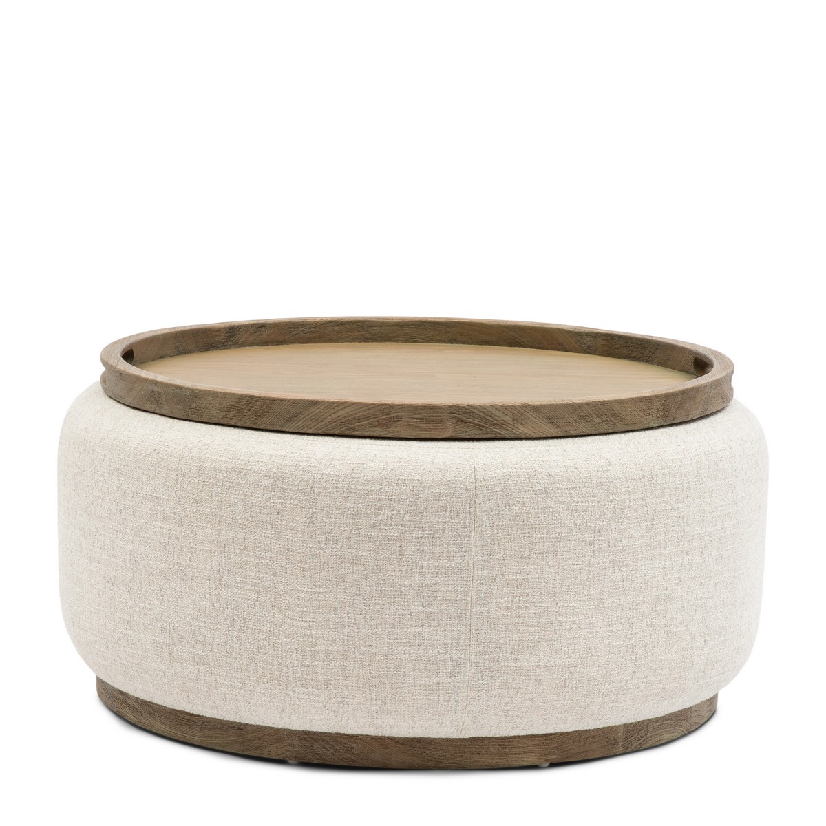 Rivièra Maison Pouf Babylon Large mit Holztablett in Weiß und Natur im skandinavischen Design für Wohnzimmer und Loungebereich