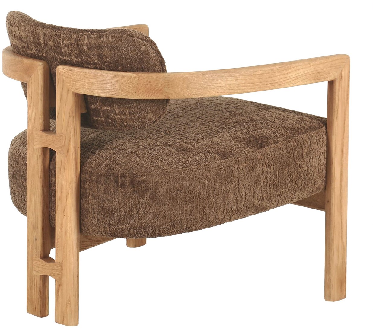 Lounge Sessel Kelly Chenille braun Holzgestell natur
