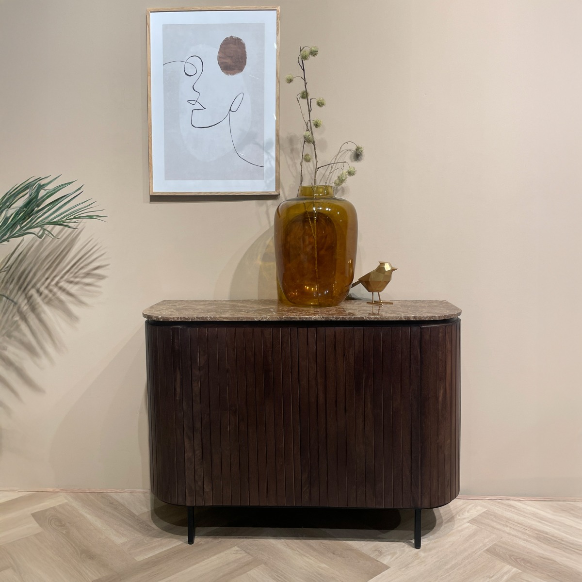 Sideboard Anrichte Nora Emperador 115 cm Mangoholz Marmor braun