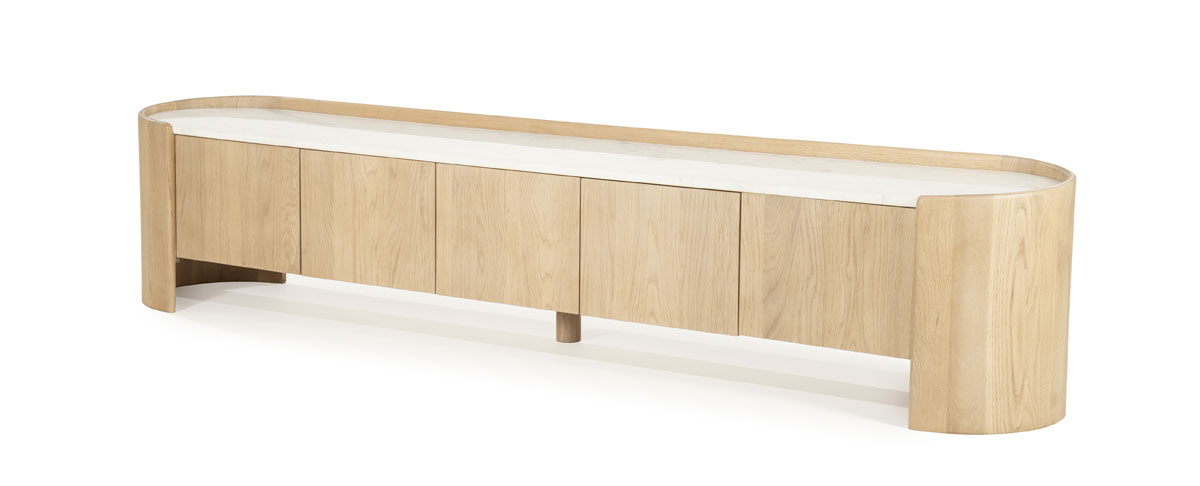 TV Möbel Lowboard Don 240 cm Eiche Holz hellbraun Marmor TV Möbel Lowboard Don 240 cm Eiche Holz hellbraun Marmor