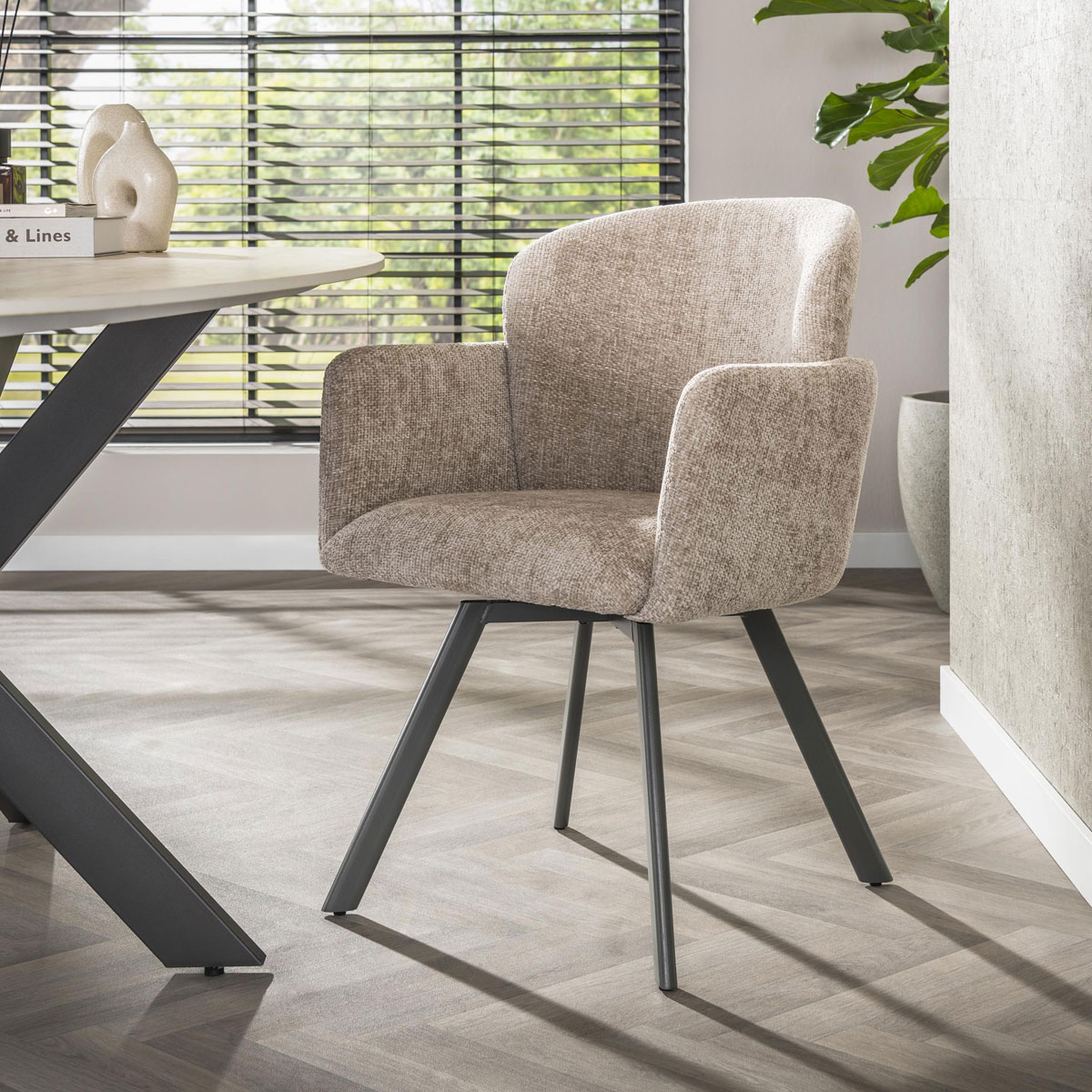 2er Set Armlehnstuhl GRACIA drehbar Chenille Stoff sandfarben