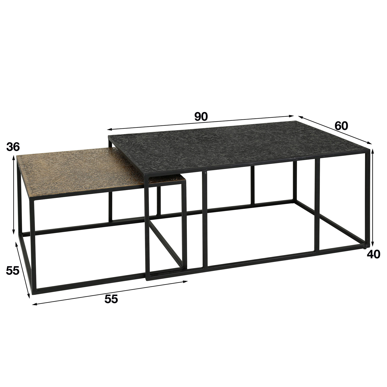 2er Couchtisch Set Metall antikbronze schwarz Tischset Beistelltische