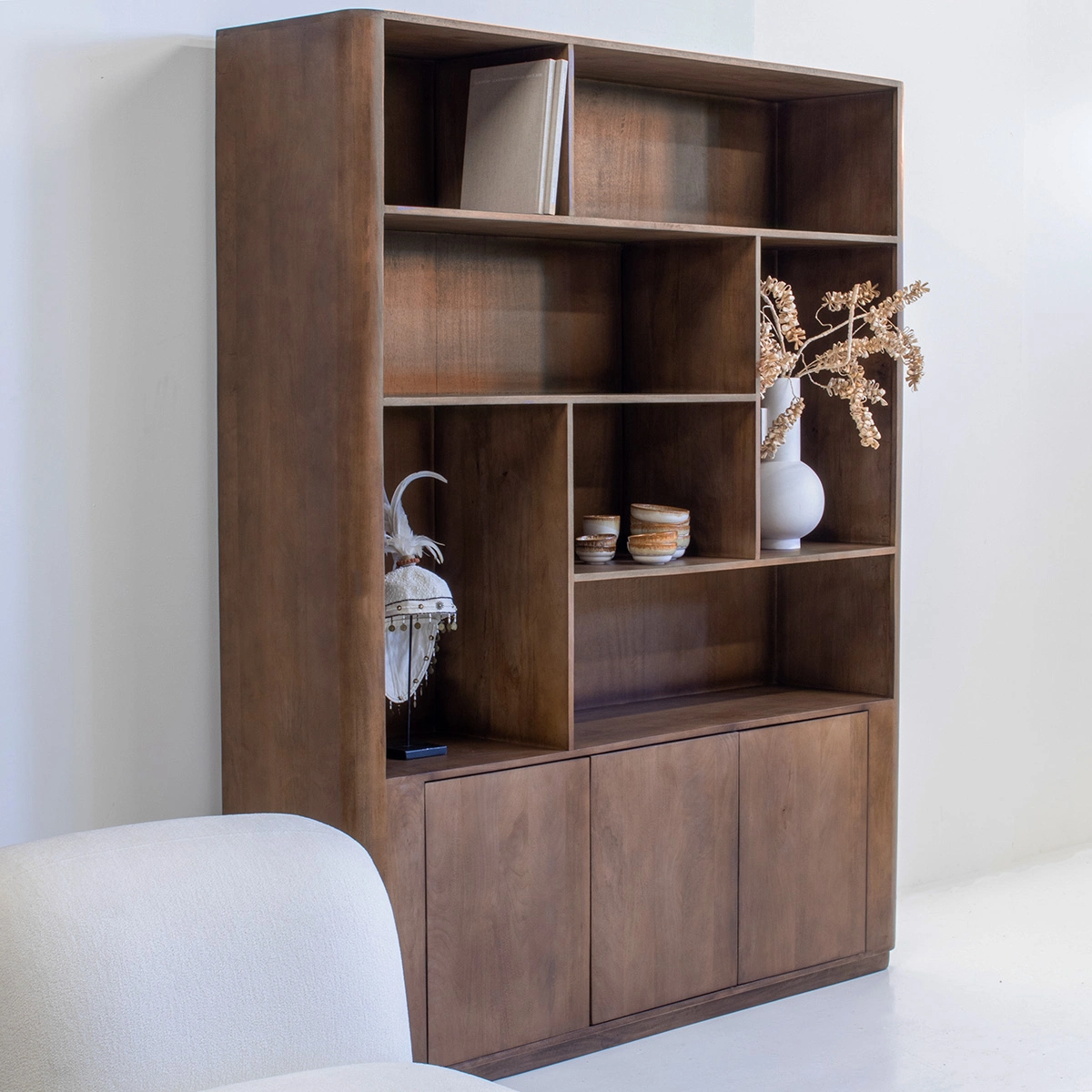 Wandschrank Regal Linn H 220 cm Mangoholz dunkelbraun Schrank