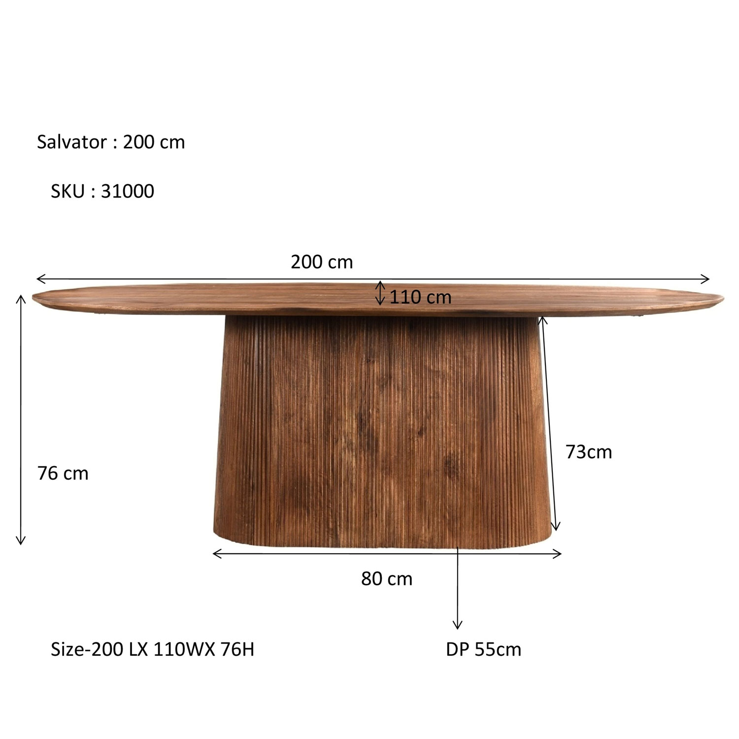 Esstisch Salvator oval 200 x 110 cm Mangoholz hellbraun
