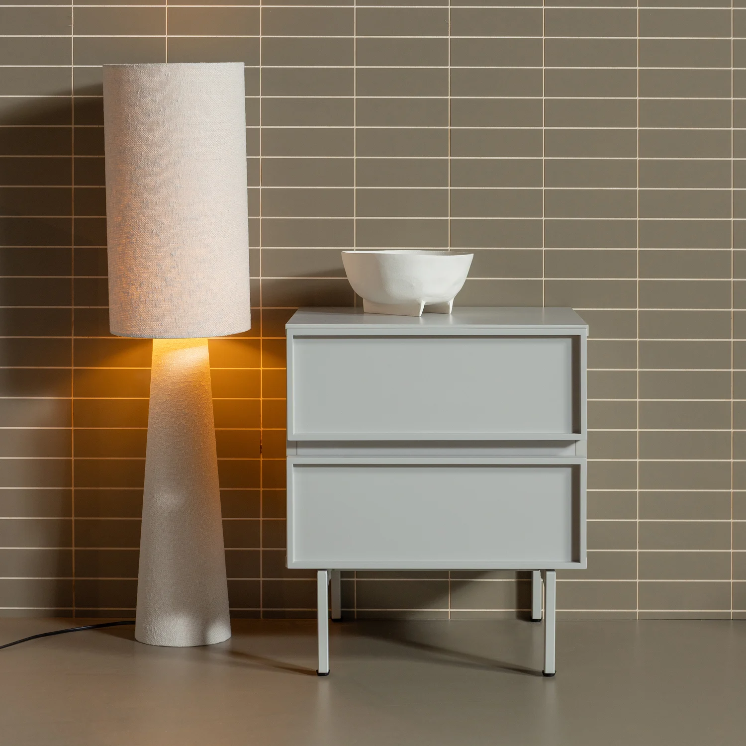 Nachtschränkchen TOURS H 51 cm mit 2 Schublade MDF Melamin beschichtet sandfarben