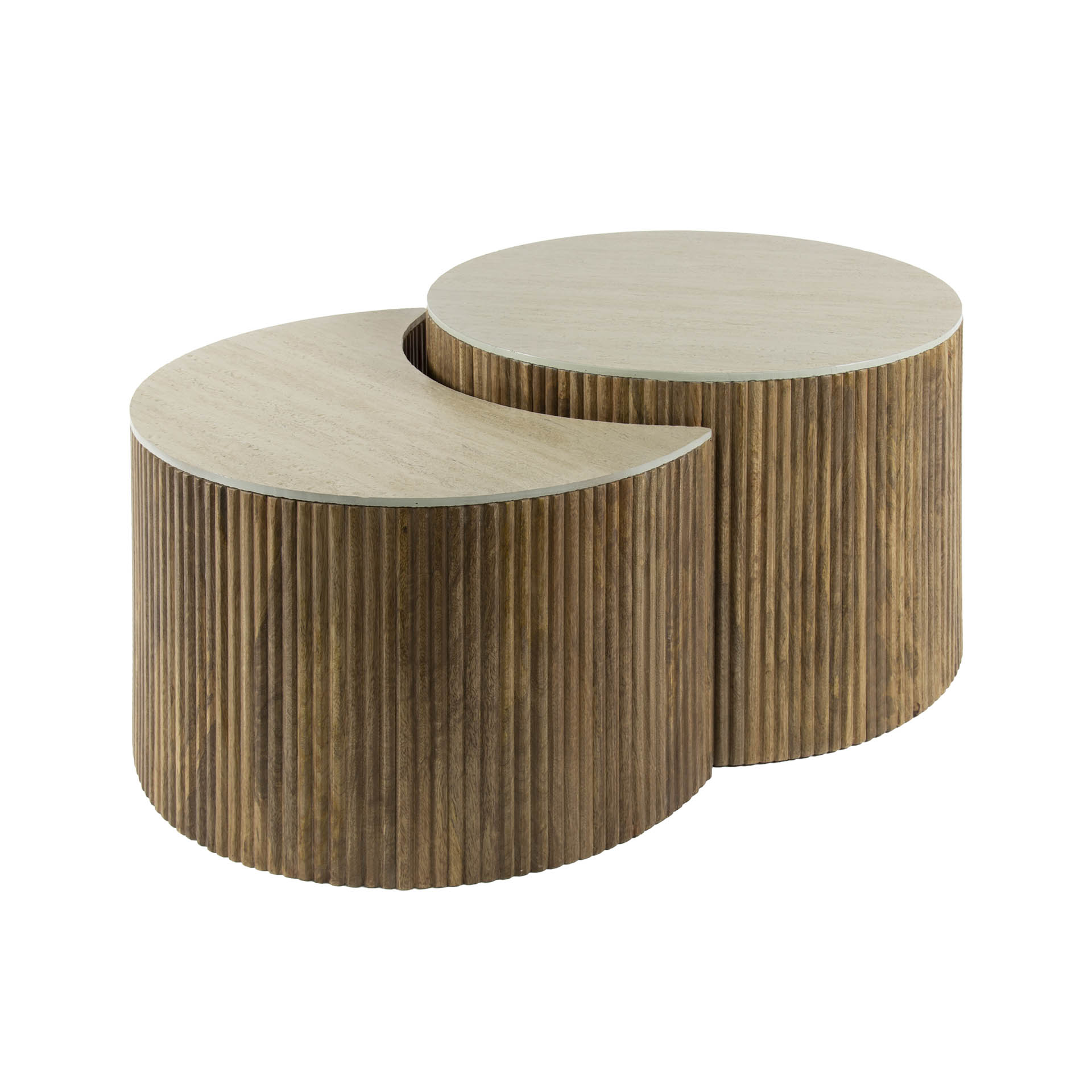 2´er Set Couchtisch rund SPHÄRE Travertin natur