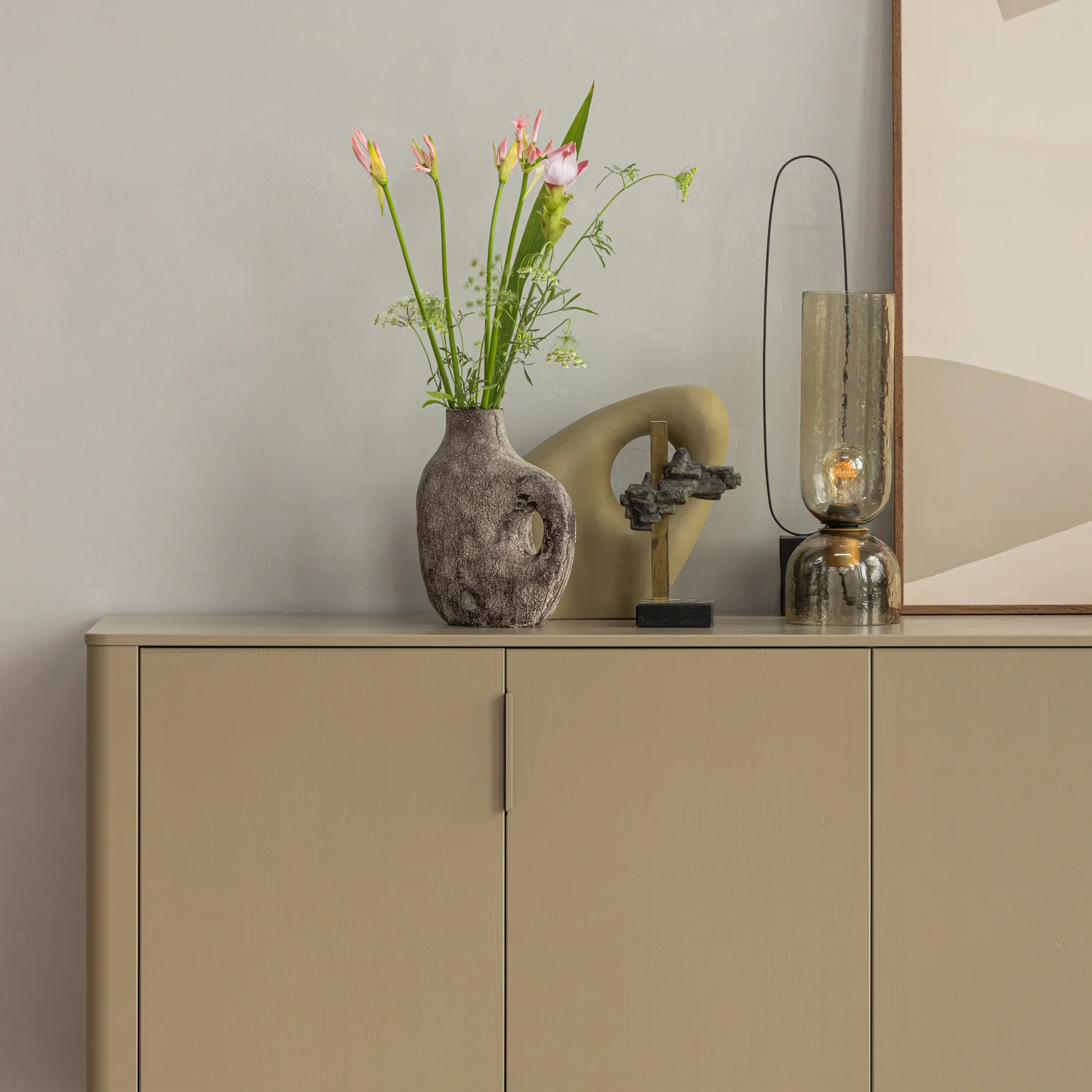 Sideboard GUNNAR 200 cm mit 4 Türen Kiefernholz schlammfarben Kommode
