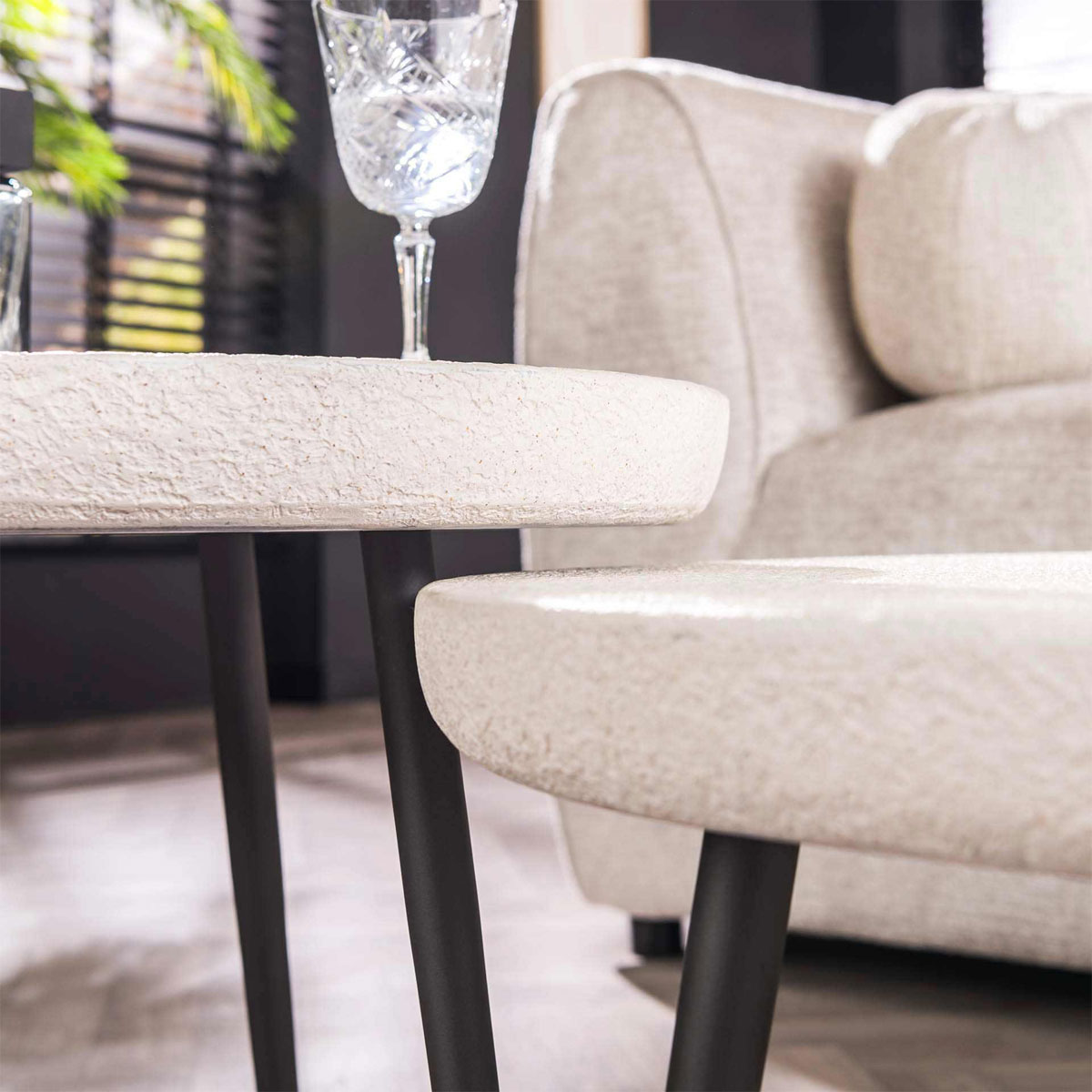 2er Set Couchtisch Coast Stone Marmorverbundstoff Metall Tischset