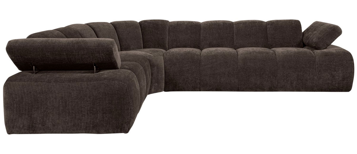 woood Ecksofa MOJO gerippter Stoff braun Chaiselongue links