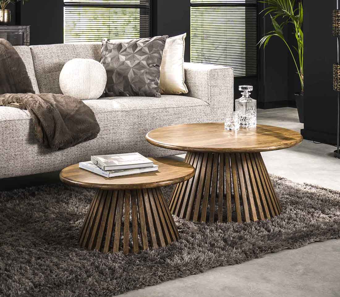 2er Set Couchtisch rund NEVADA Mangoholz