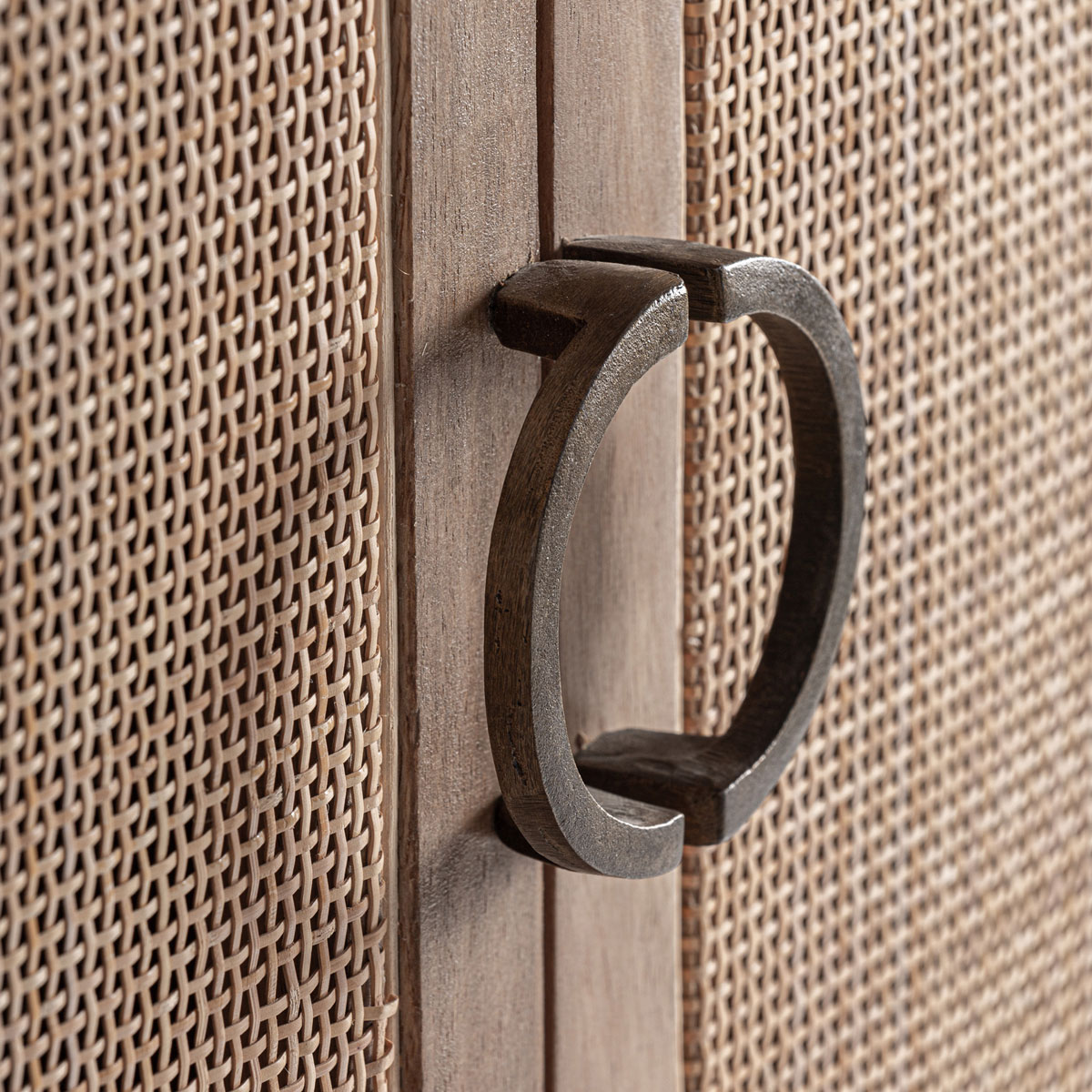 Highboard BECKLEY H 170 cm Rattangeflecht Mangoholz hellbraun Kleiderschrank