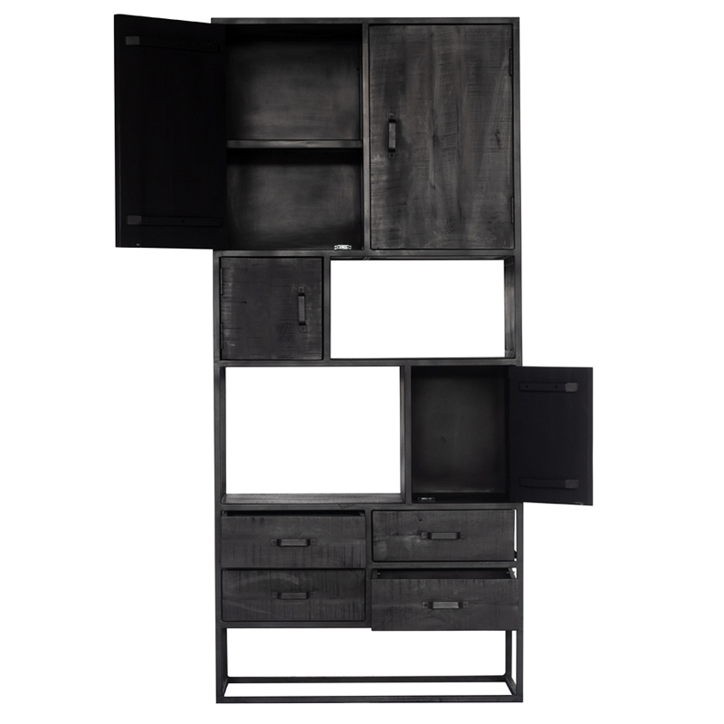 Industrie Regal BEN Mango Massivholz Metall schwarz Bücherregal