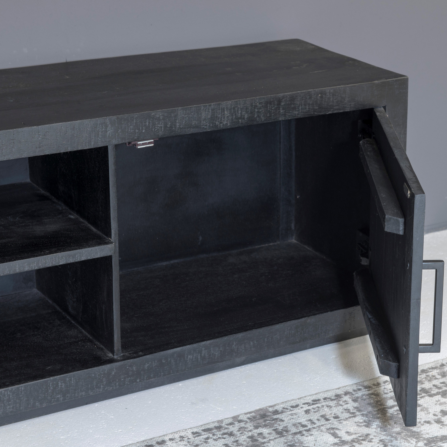 TV Möbel Jaxx B 180 cm Lowboard Mangoholz schwarz