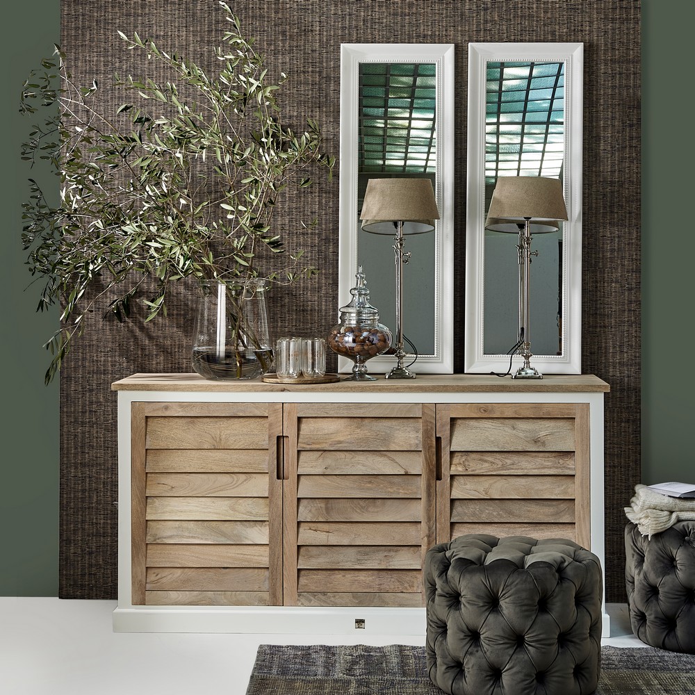 Rivièra Maison Dressoir Pacifica Natur Weiß 180 cm aus massivem Mangoholz im skandinavischen Stil