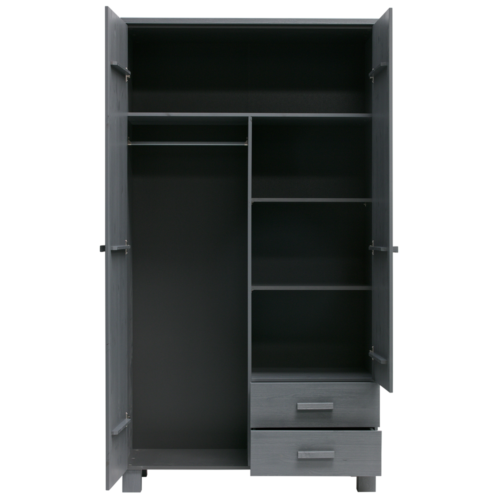 woood Kleiderschrank Dennis Schrank Kiefer Stahlgrau grau