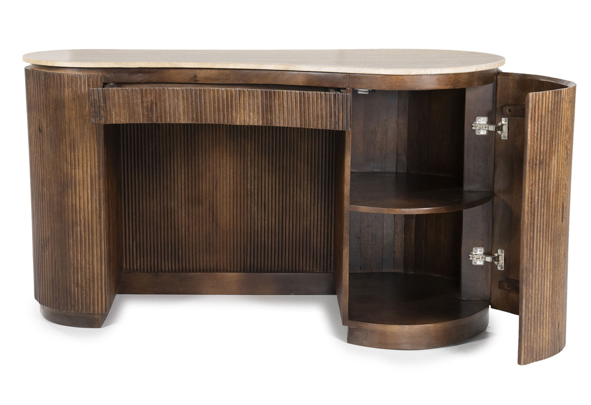 Schreibtisch Mari 129 x 60 cm Mangoholz braun Travertin