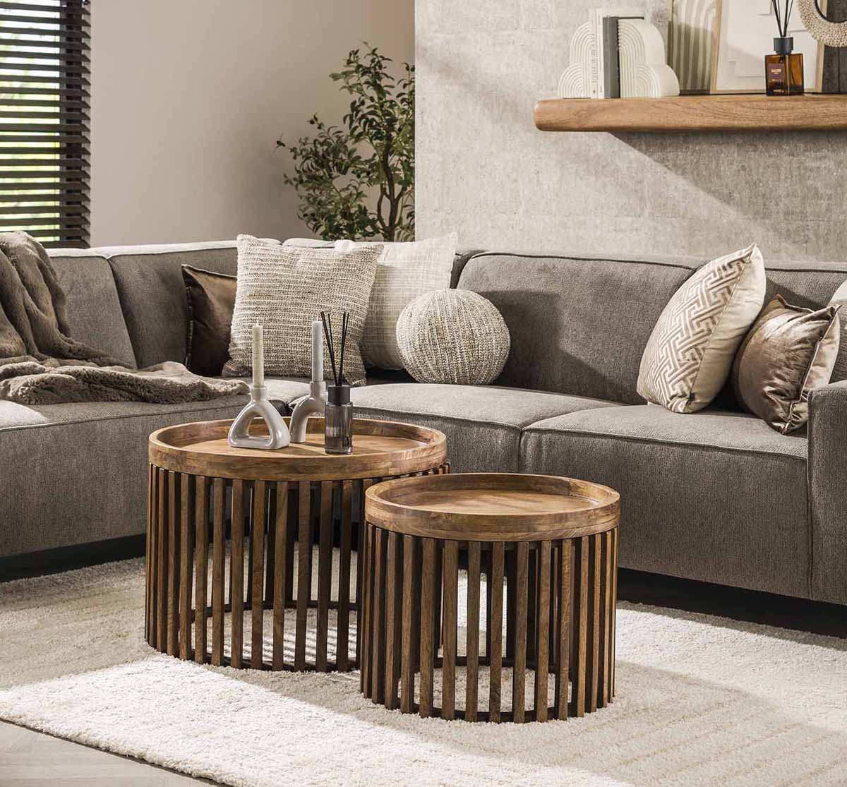 2er Set Beistelltisch rund SUMMER Mango Holz