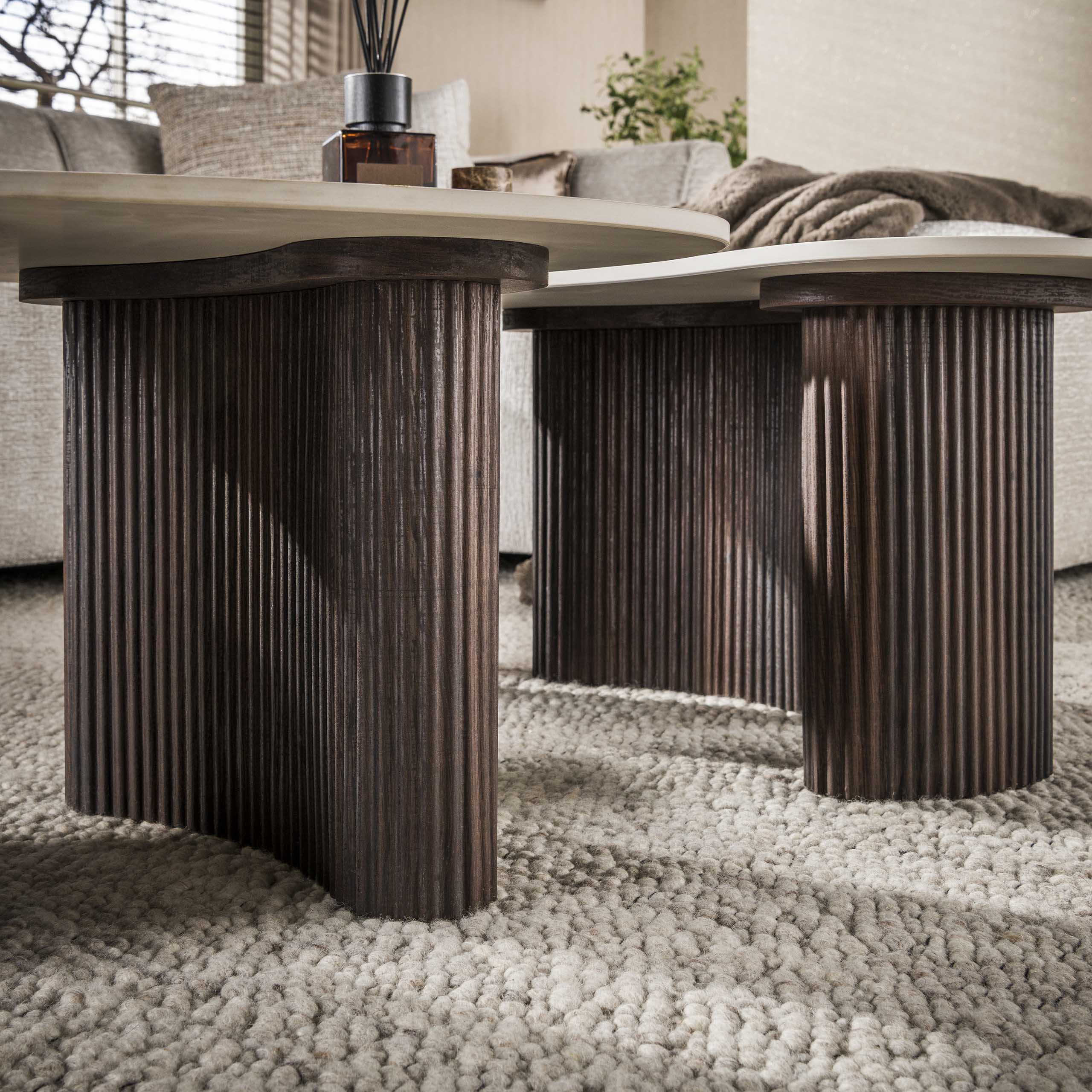2er Set Couchtisch JANAI organisch 3D-Keramik Taj-Mahal-Optik