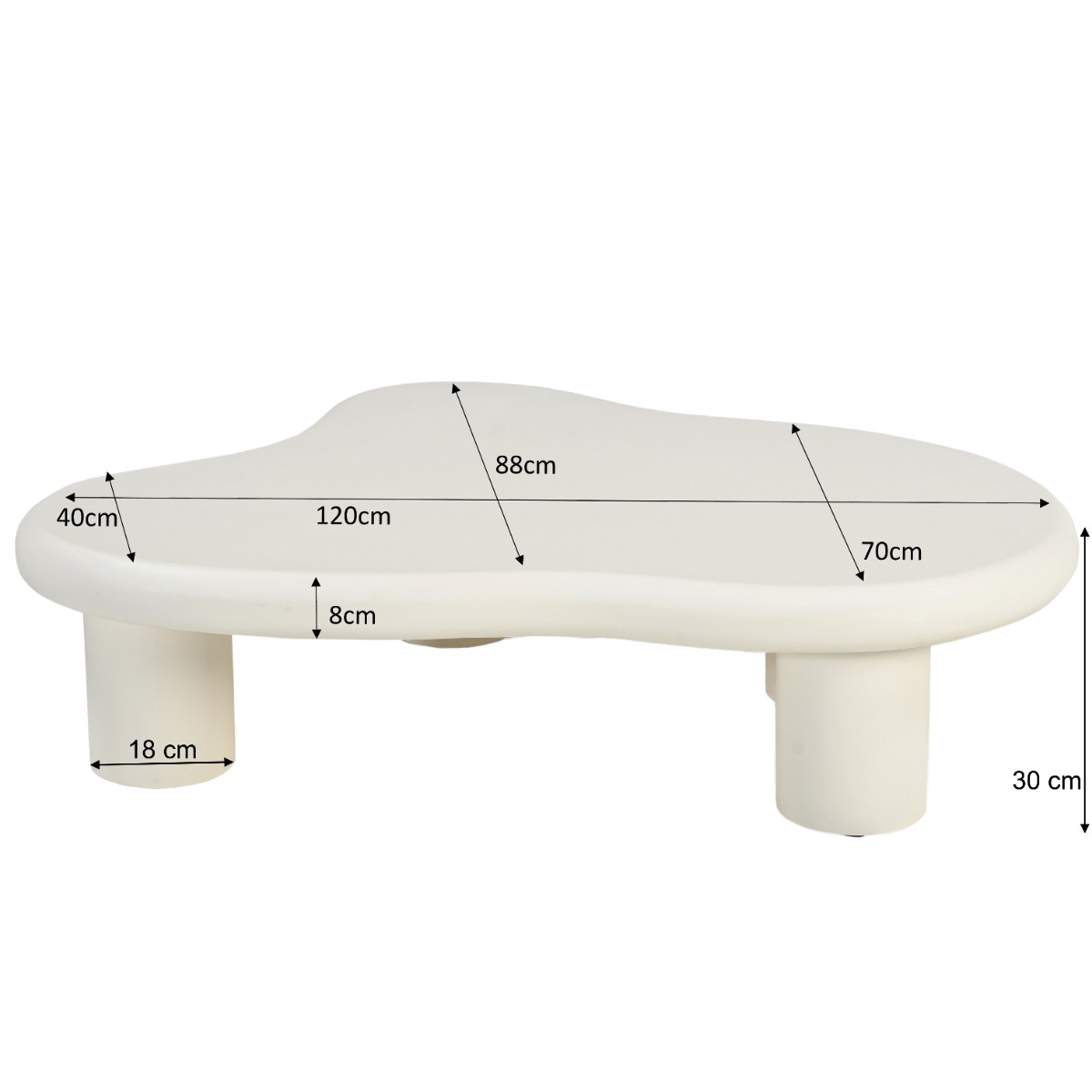 Couchtisch Feline 120 x 88 cm organisch MDF Beton Cremeweiß