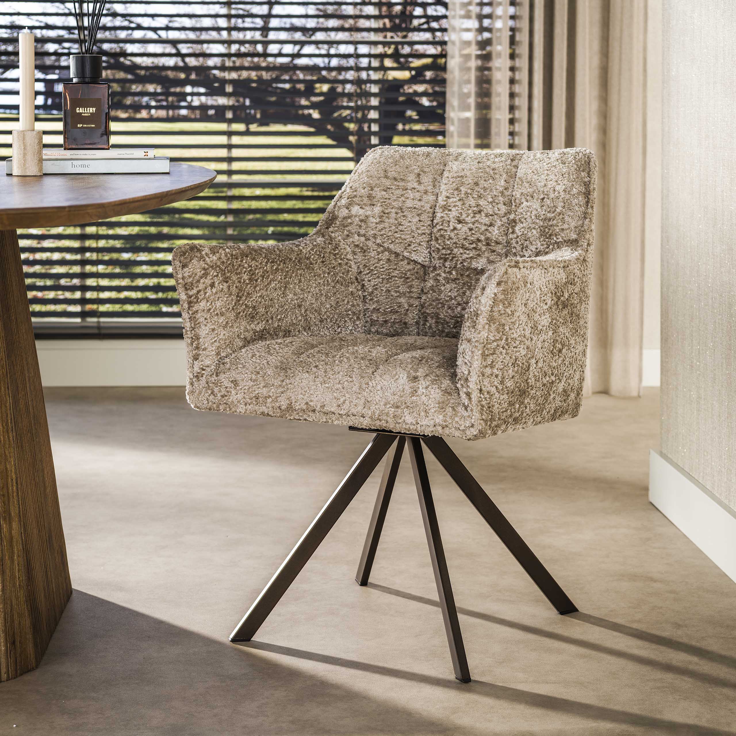 2er Set Armlehnstuhl Fino weiches CHENILLE sand drehbar