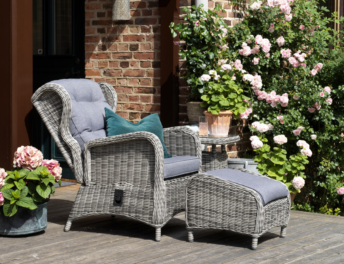 Garten Relax-Sessel Rosita Polyrattan grau mit Sitz- und Rückenkissen verstellbar