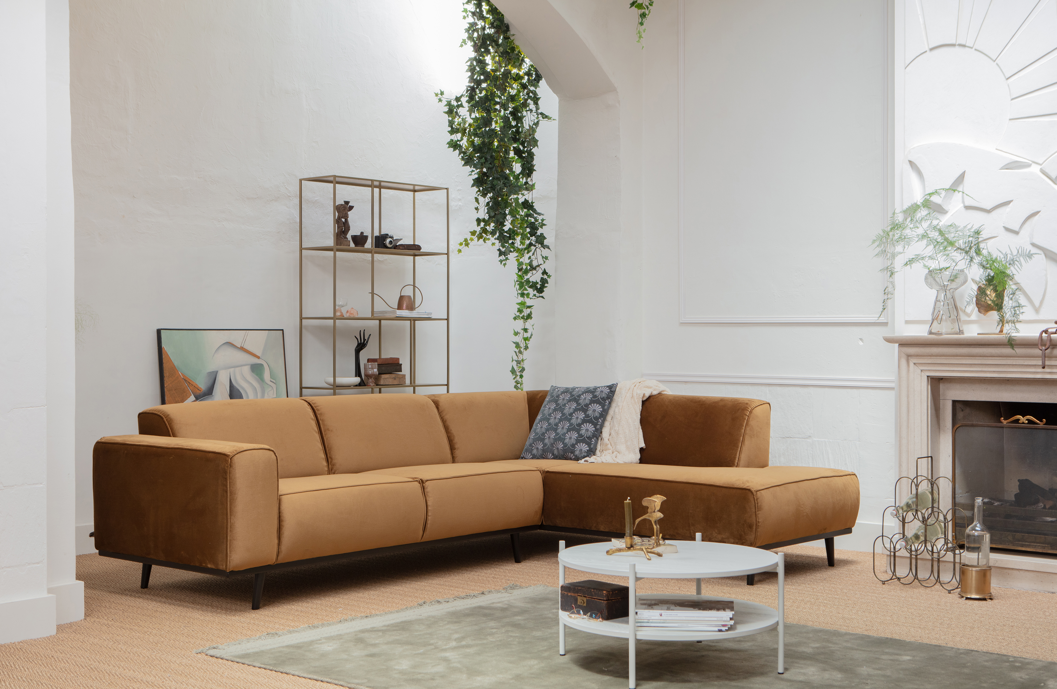Ecksofa Statement Samt honiggelb Longchair Rechts