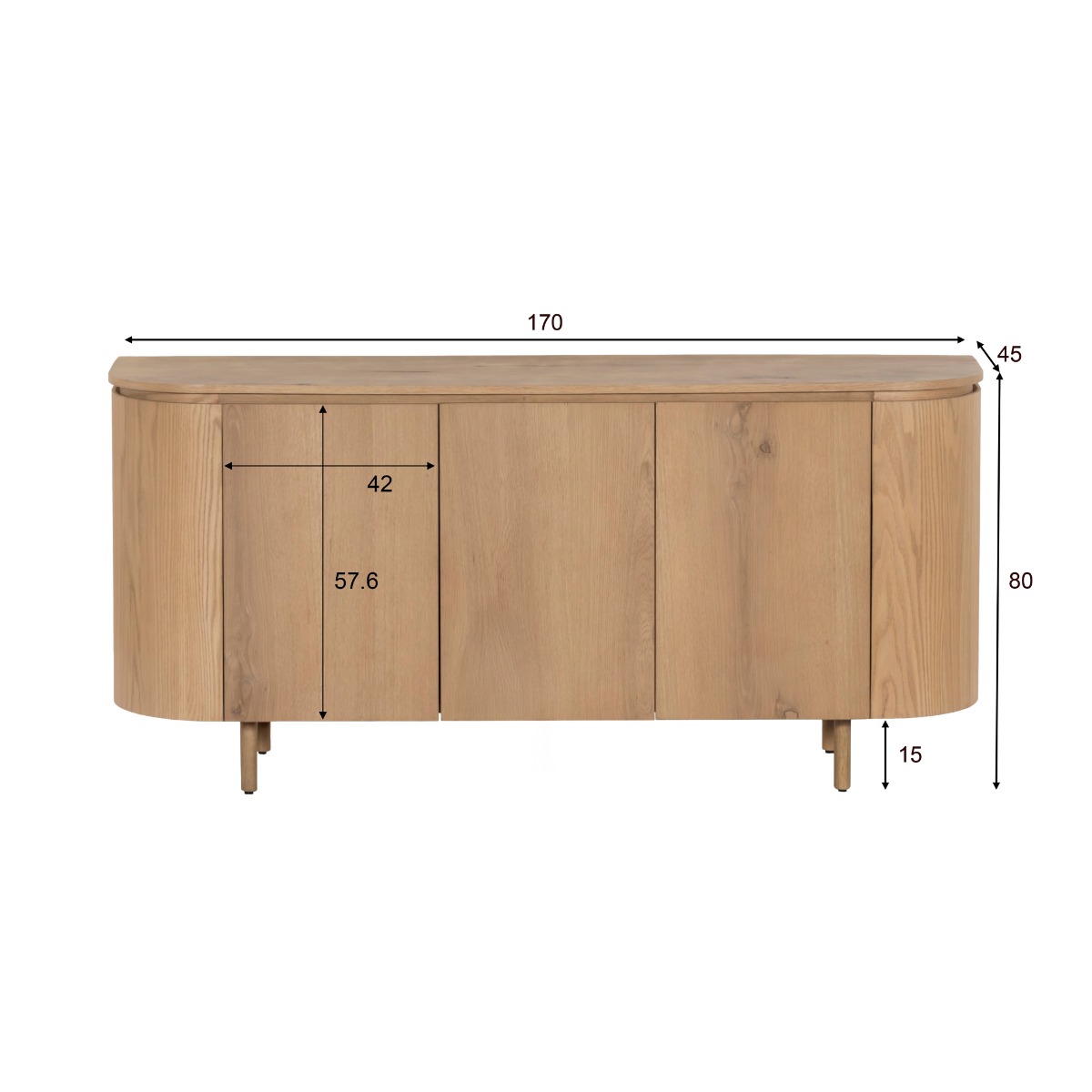 Kommode Tobago 170 cm Eiche Furnier natur Sideboard Schrank
