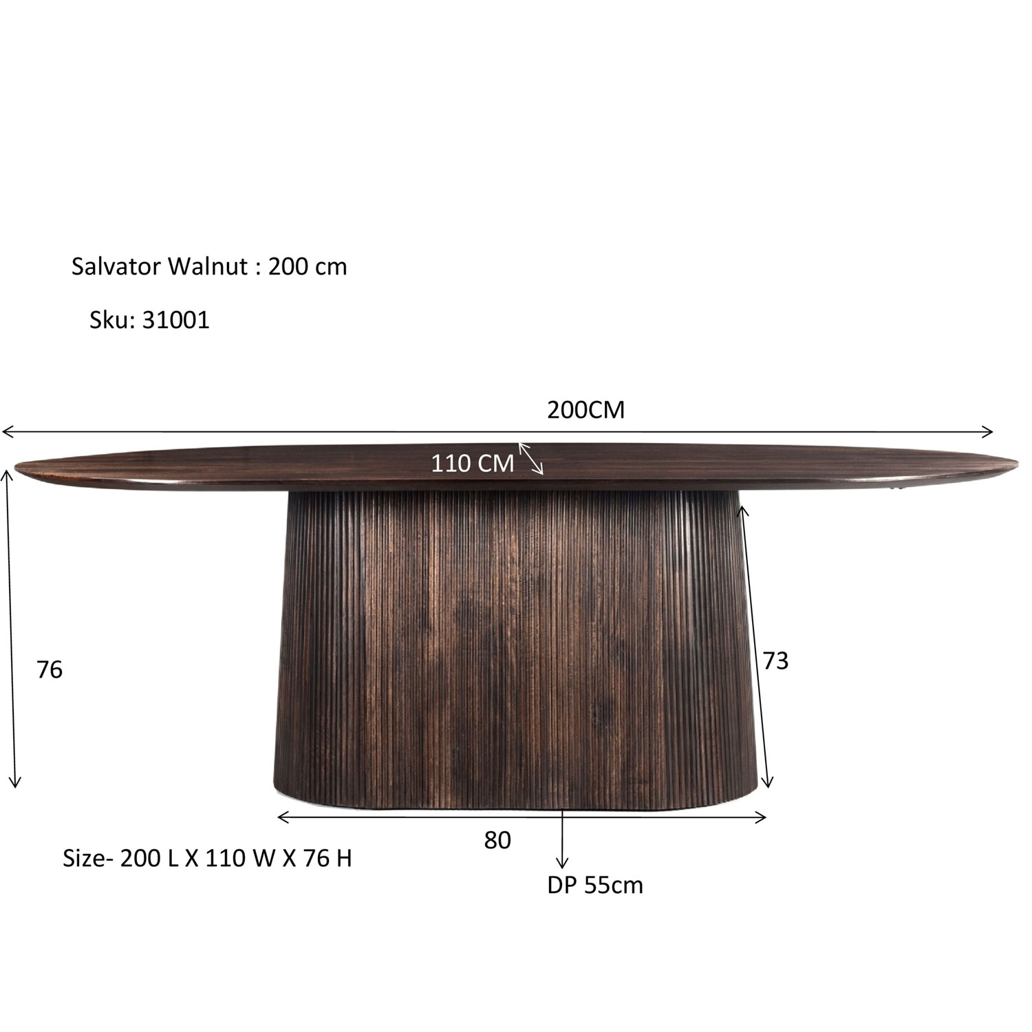 Esstisch Salvator oval 200 x 110 cm Mangoholz wallnuss