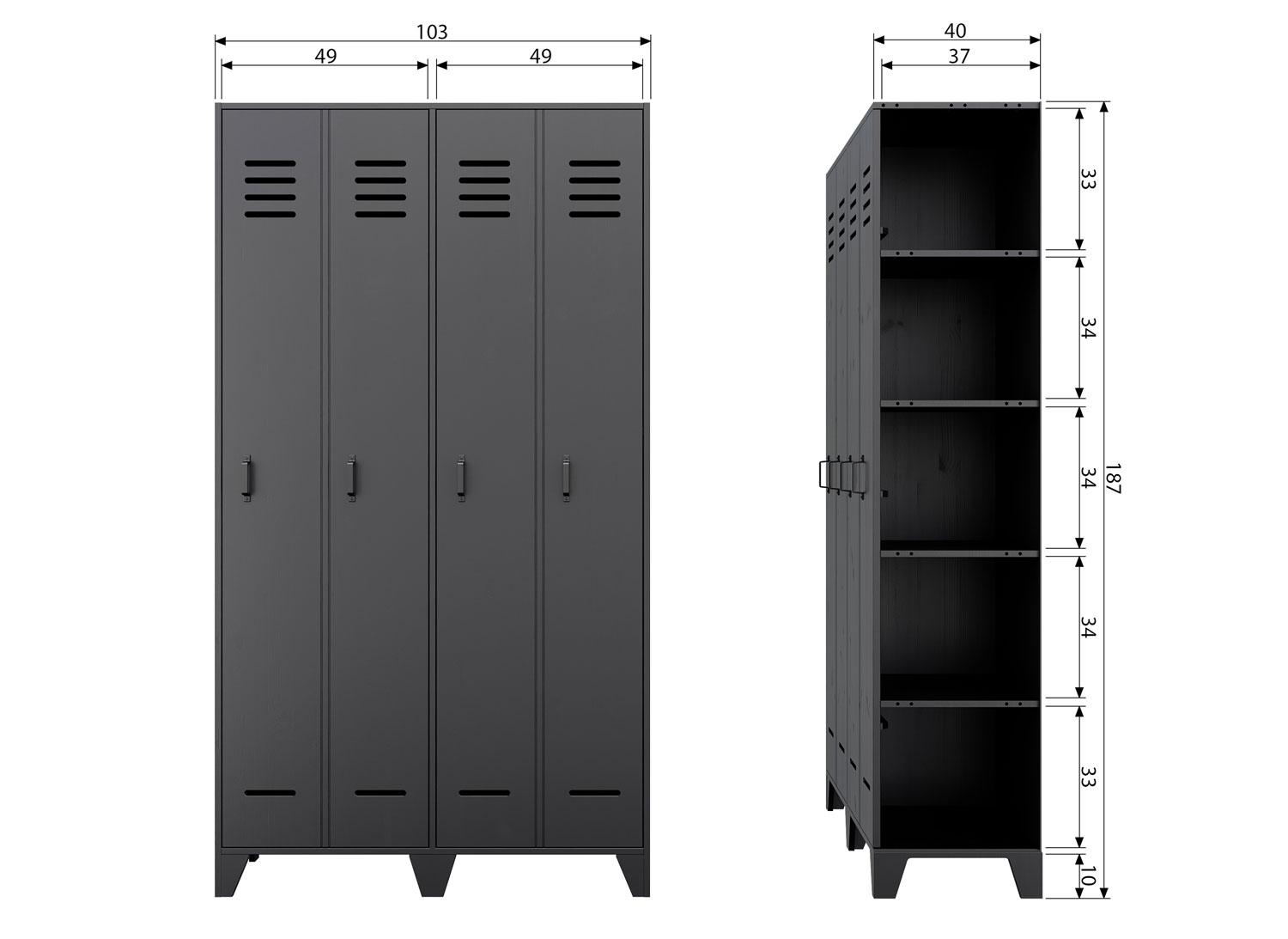 woood Schrank Spindschrank STIJN Kiefer schwarz