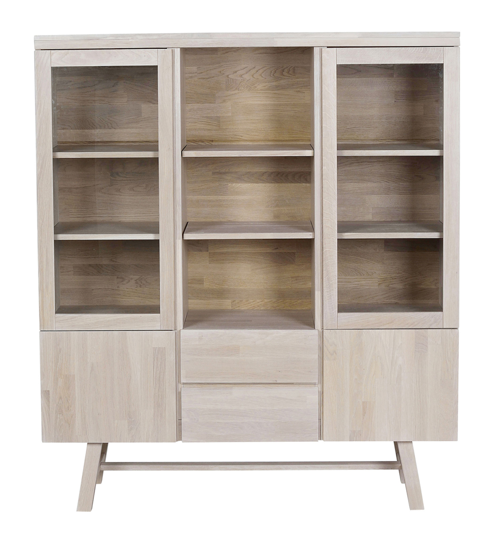 Highboard aus Eiche Küchenschrank Vitrine whitewash